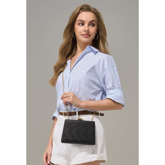 ⚡ Women's Detachable Chain Sparkly Evening Formal Parties Black Clutch Bag - Picture 4 of 9